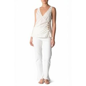 Salanta Women’s White Wrap V-Neck Sleeveless Top Size Large Eyelet Chic